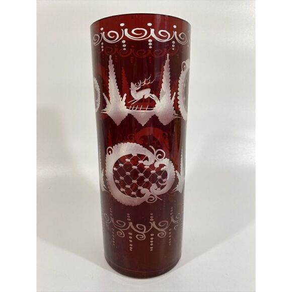 Egermann Ruby Red Cut To Clear Glass Vase Czech Bohemian Castle 40’s 10” X 4” - Picture 1 of 13